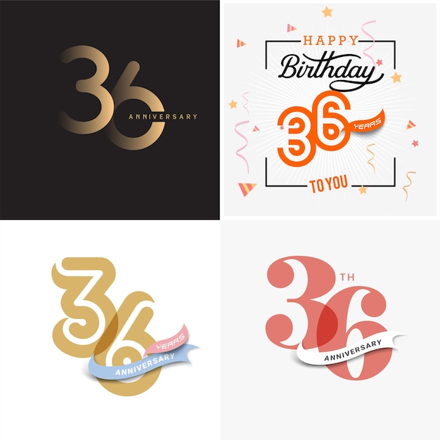 36 años aniversario vector número icono cumpleaños logotipo etiqueta diseño de aniversario