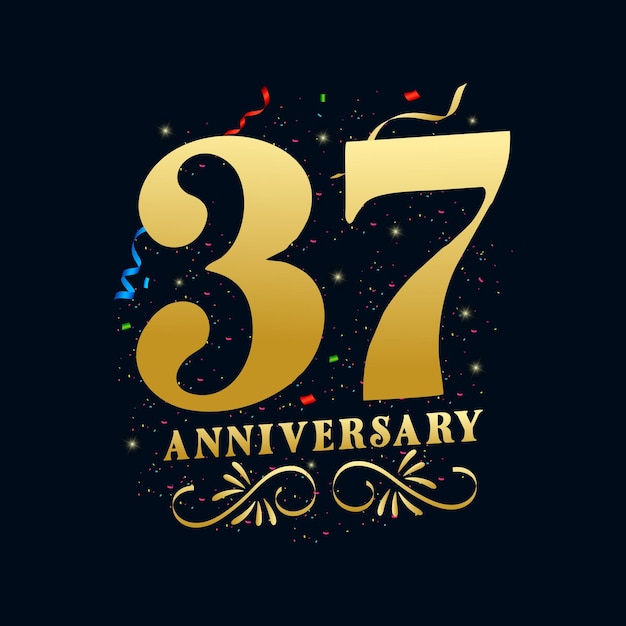37 aniversario lujoso color dorado 37 años celebración del aniversario plantilla de diseño de logotipo