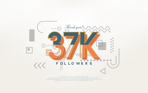 37k seguidores Gracias con coloridos números de dibujos animados ilustraciones