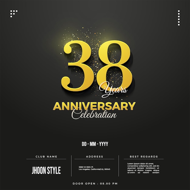 38 aniversario con números clásicos amarillos.