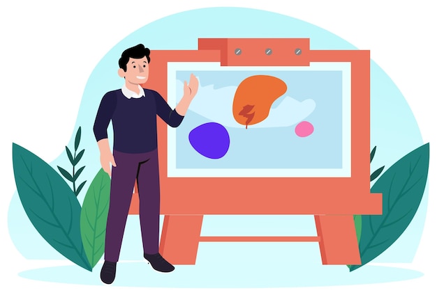 3980 Diseñador de exposiciones, hombre, concepto, ilustración