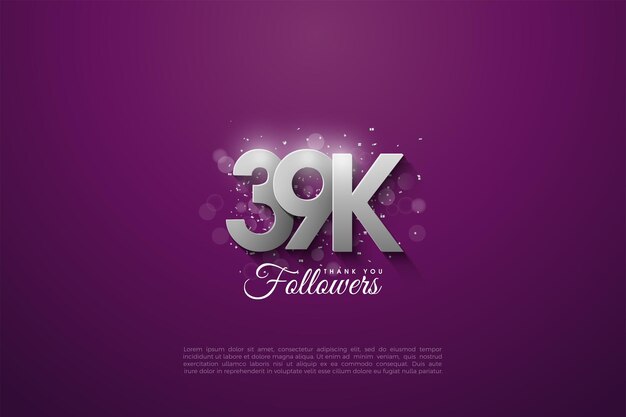 39k seguidores sobre fondo morado con decoración de adorno de celebración.