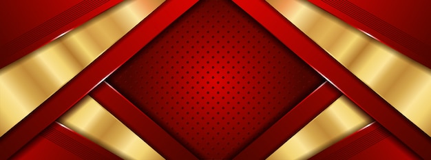 Vector 3d abstracto de lujo rojo con fondo dorado