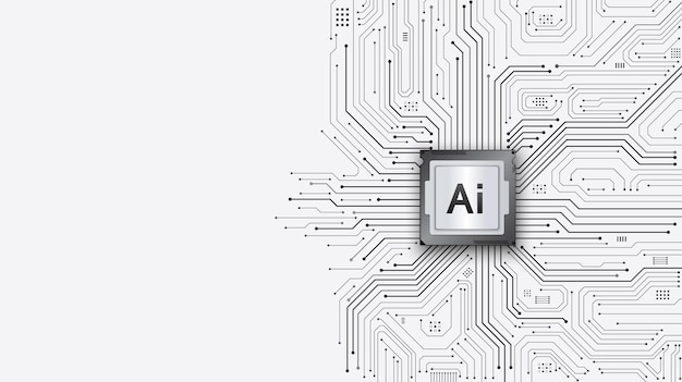 3D AI chipset on circuit board background Concept of artificial Intelligence technology Futuristic motherboard design with data connections processor HTML code Vector illustration