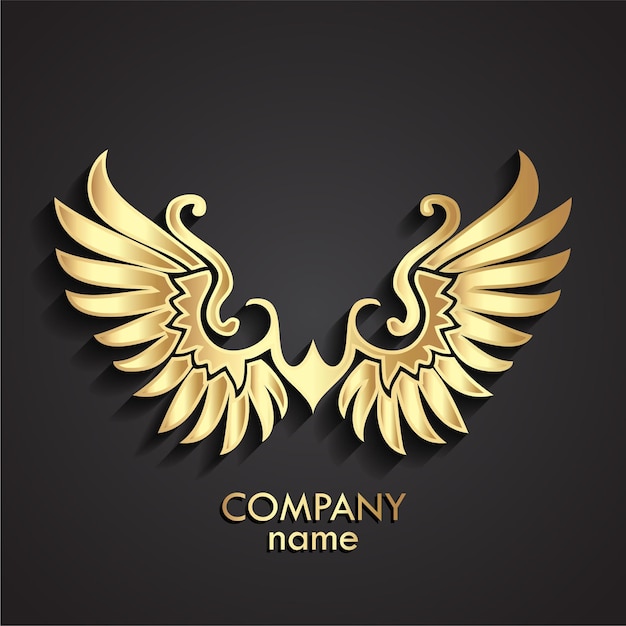 3d alas ornamentales de oro símbolo logotipo de metal brillante