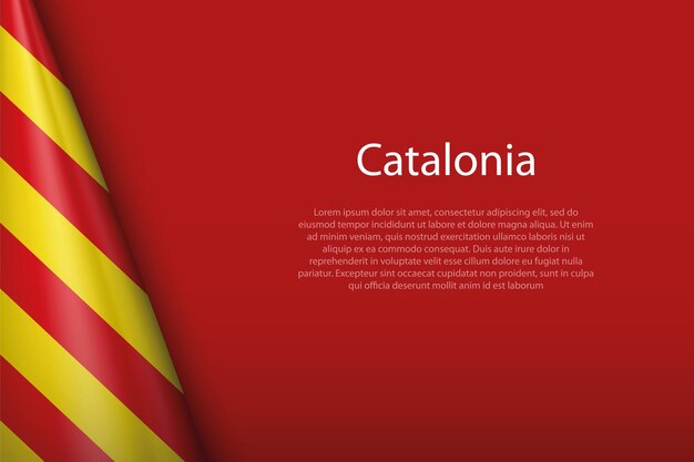 3d bandera Cataluña comunidad de España aislada en el fondo con copyspace