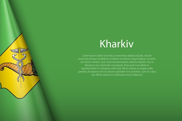 3d bandera de Kharkiv es una ciudad de Ucrania aislada en el fondo con copyspace
