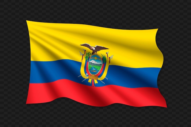 3d bandera ondeante de ecuador ilustración vectorial