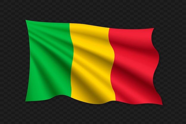 3D bandera ondeante de Malí ilustración vectorial