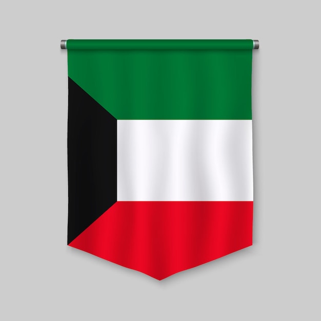 3d banderín realista con la bandera de kuwait