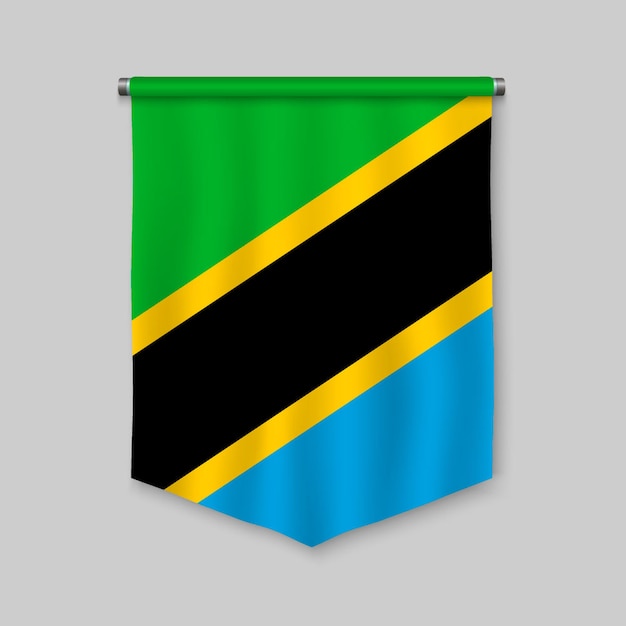 3d banderín realista con la bandera de tanzania