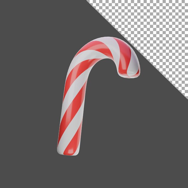 3d bastón de caramelo de Navidad Ilustración realista del desierto de bastón de caminar con rayas rojas y blancas