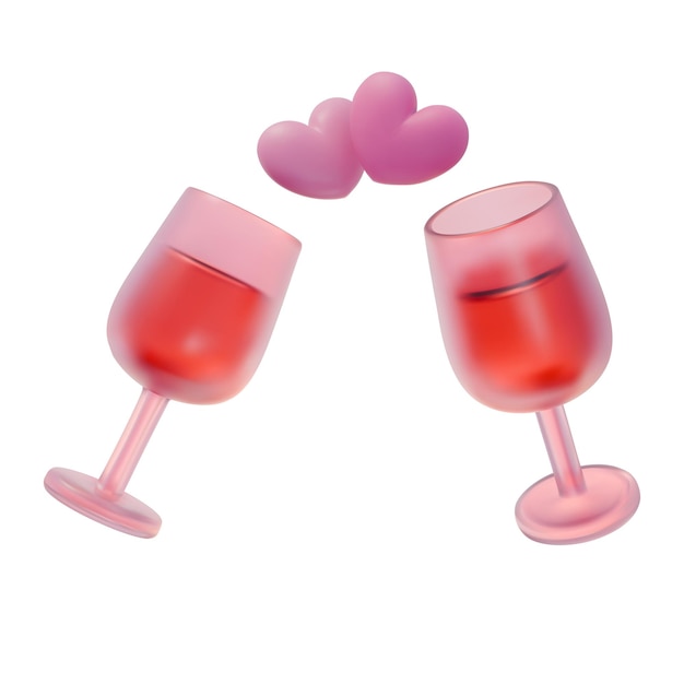 3D Beber vasos con líquido y corazones amor citas concepto romántico ilustración vectorial realista