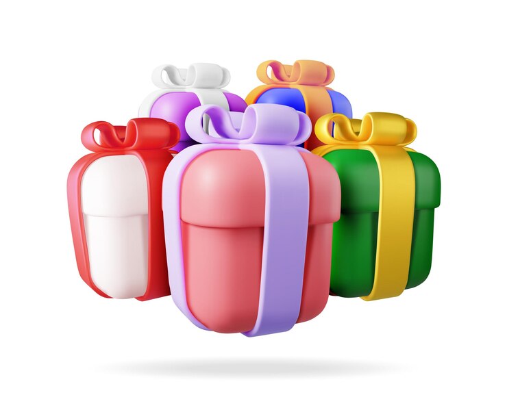 Vector 3d, caja de regalo, pila, aislado, render, colección, de, colorido, envuelto, caja, navidad, año nuevo, venta, compras, presente, caja, con, arcos, cintas, caja de regalo, para, san valentín, cumpleaños, vacaciones, vector, ilustración