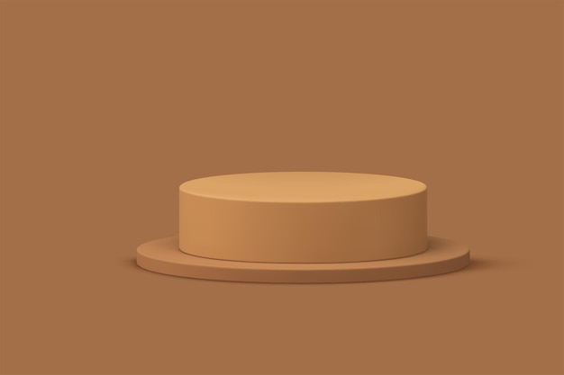 3d cilindro paso podio pedestal beige neutral escaparate para presentación comercial de producto vector ilustración realista plataforma redonda círculo promoción exhibición marrón pastel sala de exposición fondo de estudio