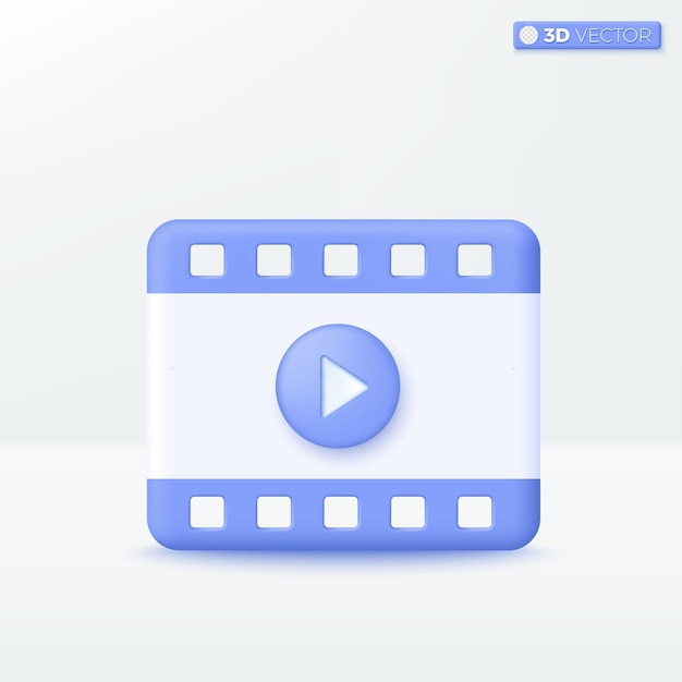 3D cine teatro juego icono símbolo cámara o cinta de película carrete multimedia cine en línea billete cinematografía difusión concepto 3D vector aislado ilustración pastel de dibujos animados estilo minimalista