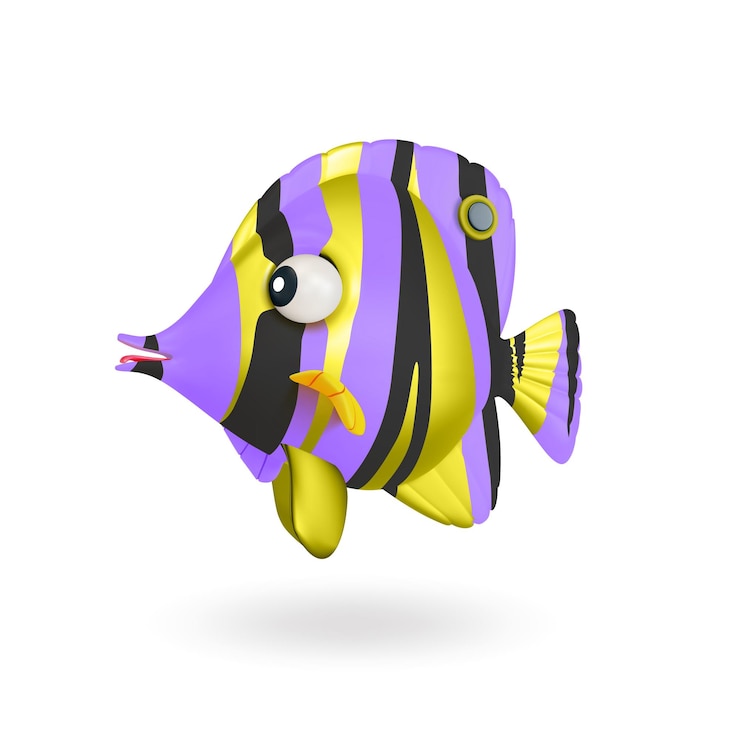 Vector 3d color cute sea fish vector de estilo de dibujos animados