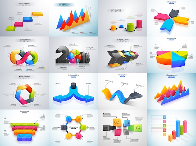 Vector 3d colorido conjunto de elementos de infografía