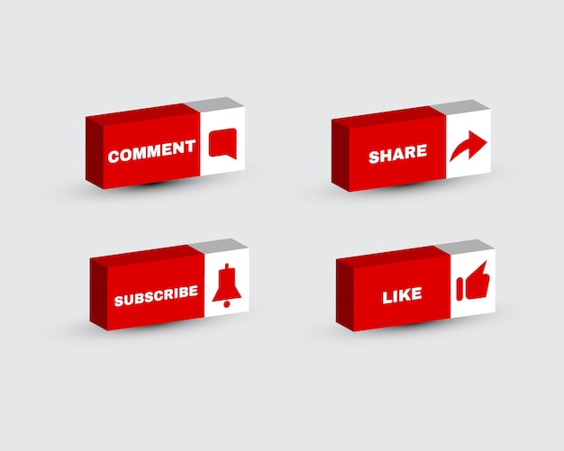 3d como comentario compartir suscribirse icono de diseño vector de redes sociales