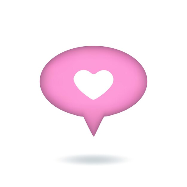 3d como icono de vector con burbuja de voz de notificación de redes sociales de corazón