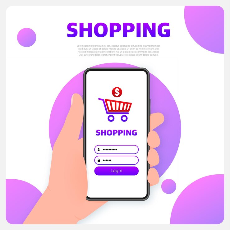 Vector 3d compras en línea para diseño de promoción web banner web tecnología informática digital