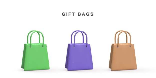 3d conjunto de bolsas de compras realistas aisladas ilustración vectorial