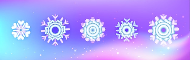 3d conjunto de copos de nieve Diseño de símbolo 3d realista Ilustración vectorial Colección de nieve realista