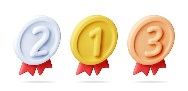 3d conjunto de medallas con cintas rojas