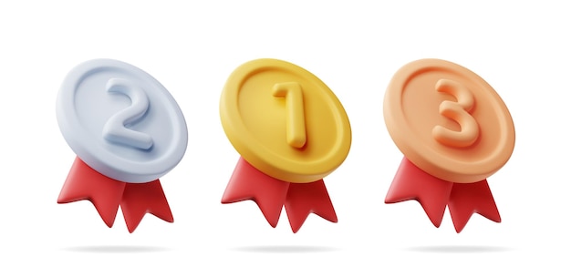 3d conjunto de medallas con cintas rojas