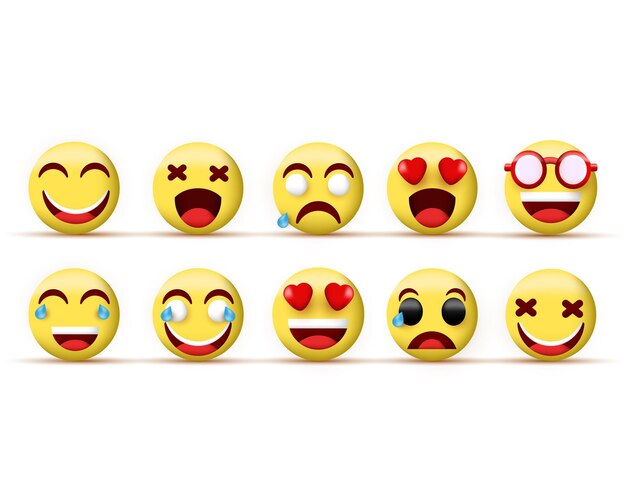 3d conjunto realista emoticon iconas de sonrisa dibujos animados