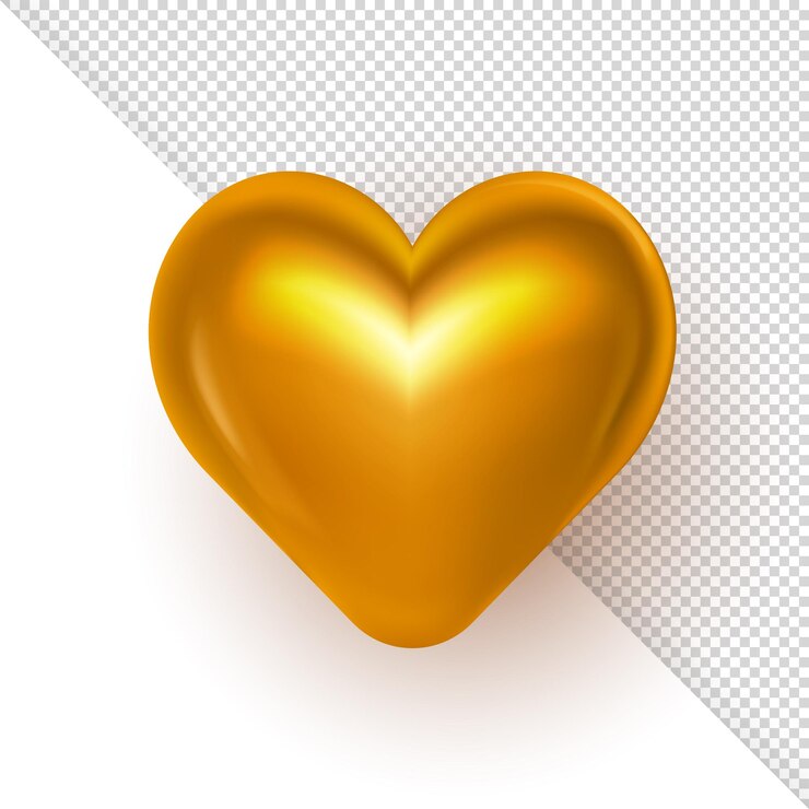 Vector 3d corazón de san valentín amarillo o dorado brillante aislado sobre fondo transparente para el día de san valentín