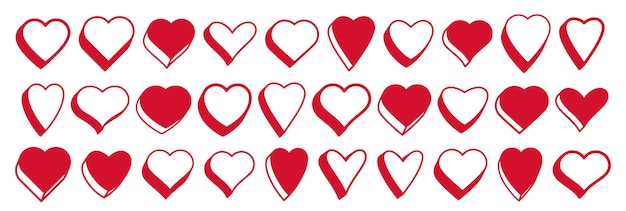 3D corazones dimensional iconos vectoriales o logotipos conjunto cajas de regalos en el día de San Valentín botones en forma de corazón colección de elementos de diseño gráfico