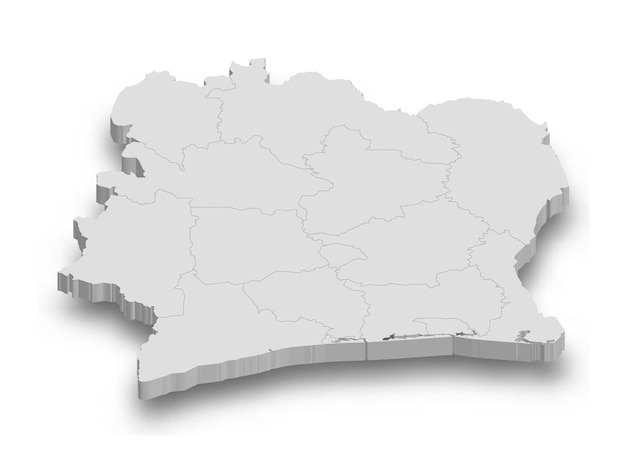 3d Costa de Marfil mapa blanco con regiones aisladas