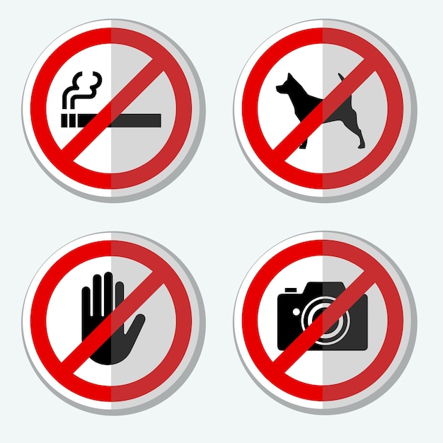 3d cuatro señales prohibidas con un estilo de pegatina 3d