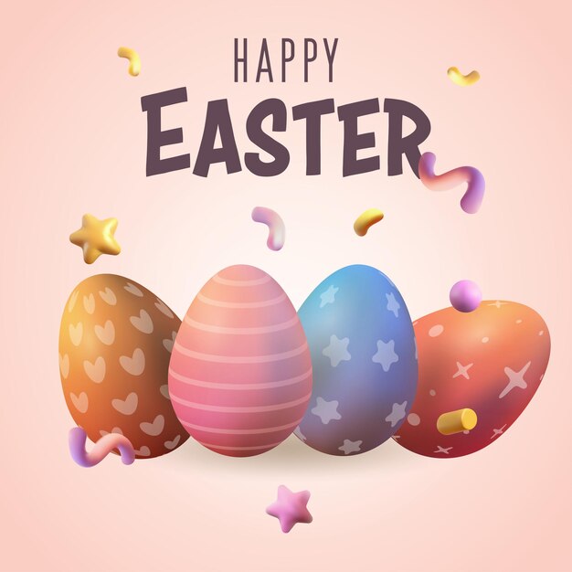 3d dibujos animados multicolores dulces huevos de Pascua voluminosos feliz Pascua