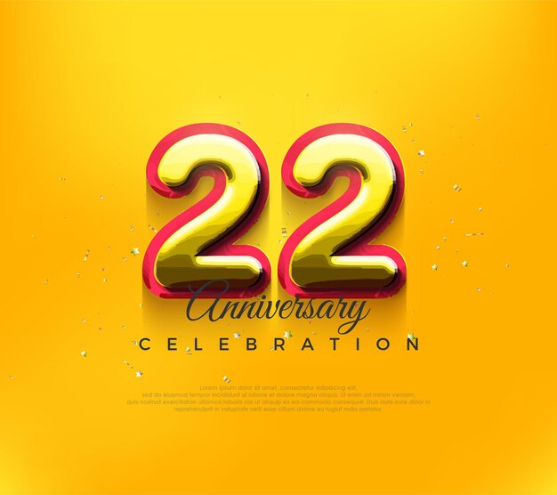3d diseño de 22o aniversario diseño vectorial premium en color amarillo moderno fondo vectorial Premium para saludos y celebraciones