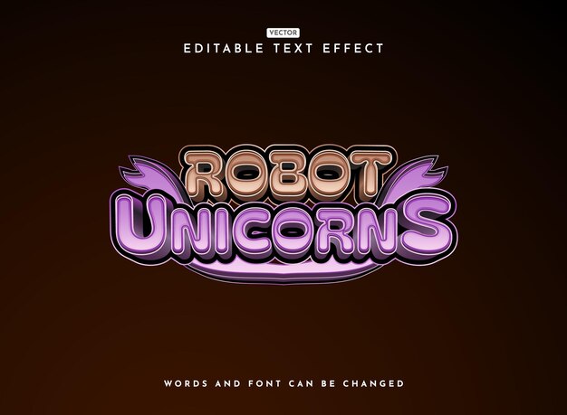 3d divertido robot unicornios juego moderno logotipo efecto de texto