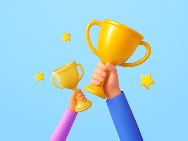 3d dos trofeo de la mano con la estrella