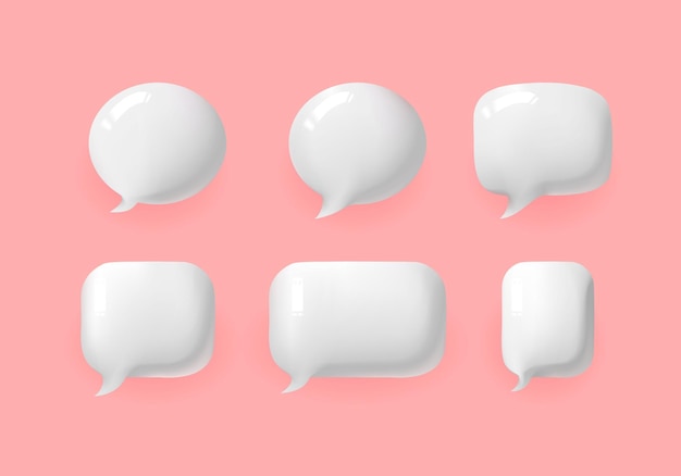 3d establecer comunicación de chat de burbuja de voz blanca Ilustraciones de vectores de estilo lindo para icono web