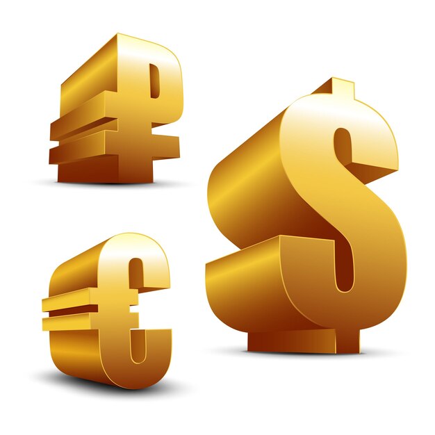 3D firma dólar euro y rublo