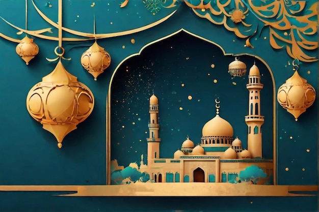 3d fondo de las fiestas islámicas modernas Mes Santo Musulmán Ramadán Karee Eid Mubarak