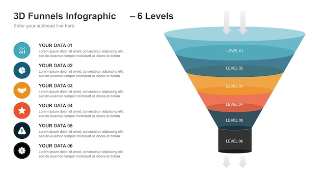 3D Funnel Infographic with Six Levels