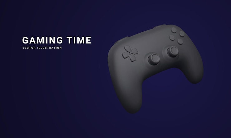 Vector 3d gamepad realista aislado en fondo oscuro. juegos de video y concepto de tiempo de juego. ilustración vectorial.