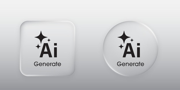 3D generative AI button Liquid glass button with generate symbol User interface element for ui ux design Modern web design Transparent frames and buttons Vector illustration