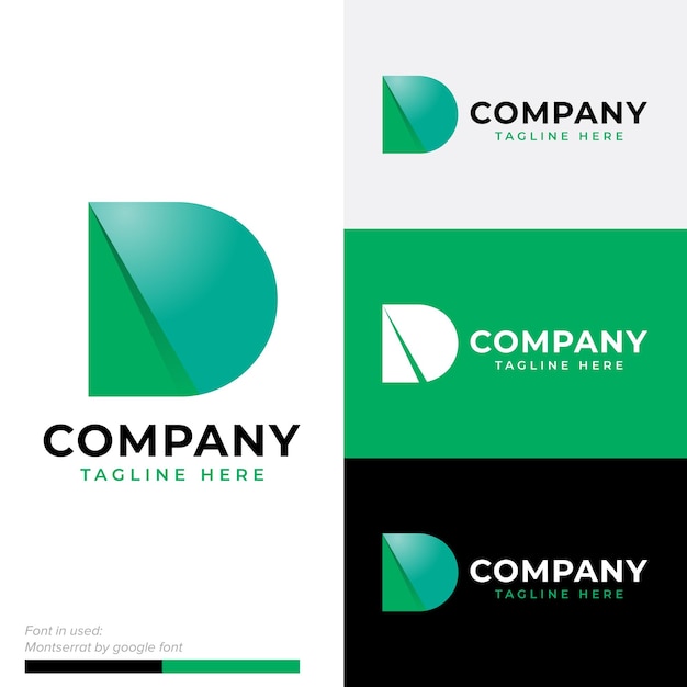 3D gradiente inicial letra D símbolo icono plano logotipo stock vector diseño