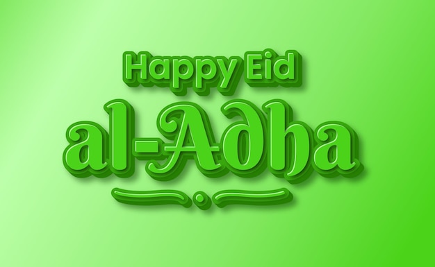 Vector 3d happy eid aladha green text effect eps vector gratis editable