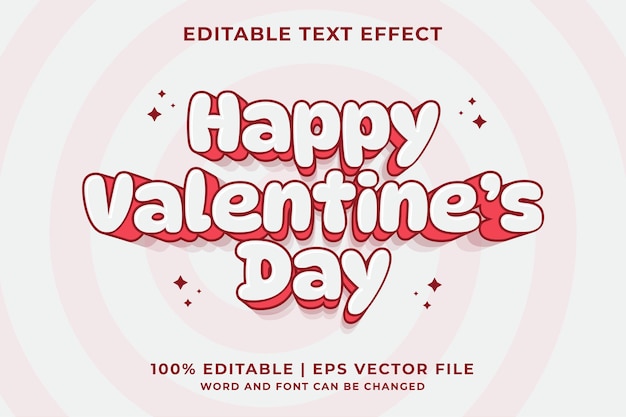 3d happy valentine39s day cartoon editable text effect vector premium