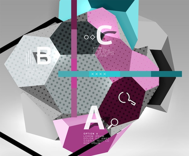 3d hexágono composición geométrica geométrica fondo abstracto digital plantilla de presentación técnica o de negocios con opciones de muestra Ilustración vectorial