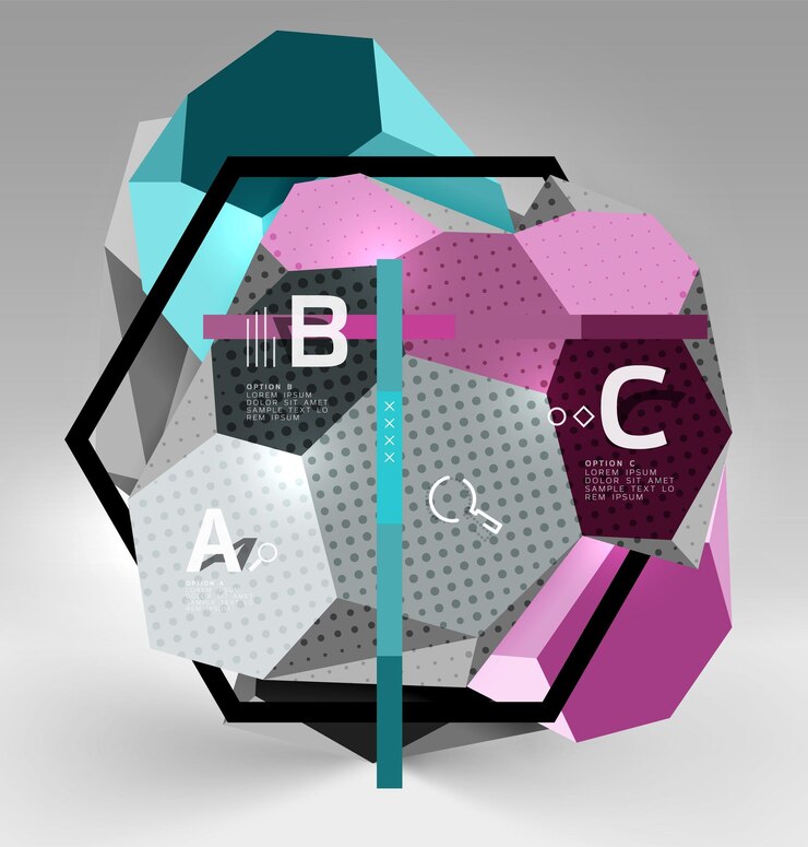 Vector 3d hexágono composición geométrica geométrica fondo abstracto digital plantilla de presentación técnica o de negocios con opciones de muestra ilustración vectorial