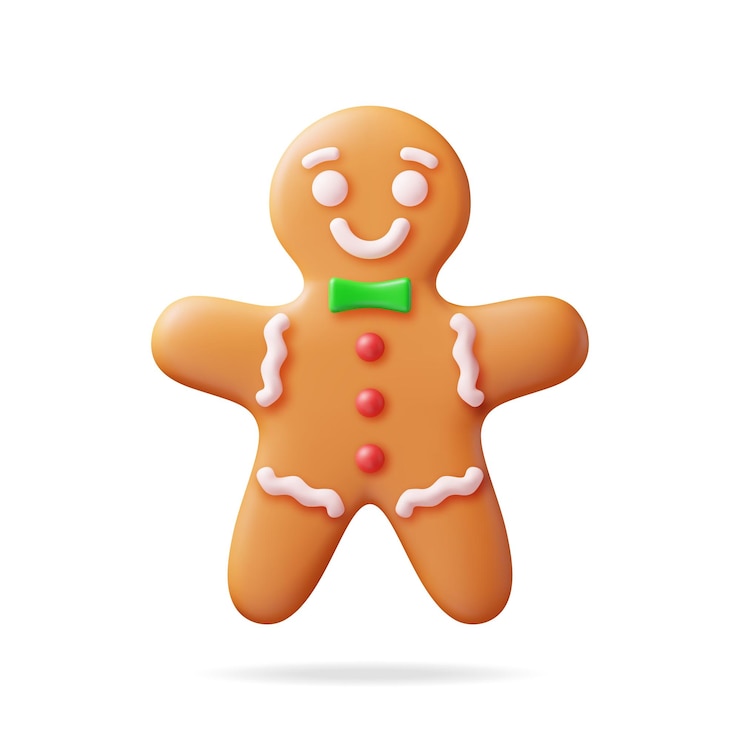 Vector 3d holiday gingerbread man cookie render cookie en forma de hombre con glaseado de colores decoración de feliz año nuevo feliz navidad vacaciones año nuevo y celebración de navidad ilustración vectorial realista